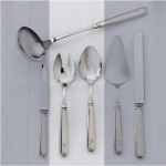 Inglese Pewter Salad Serving Set Care & Use:  Dishwasher safe, low heat, scent-free liquid detergent.


